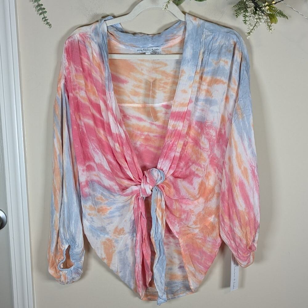 Young Fabulous & Broke Tie Dye Carmen Knot Front Colorful Blouse